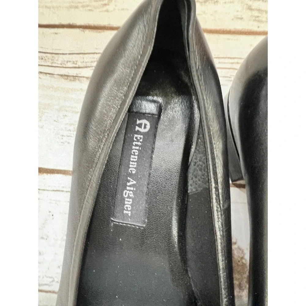 Etienne Aigner Gardener Flats Black Leather Floral Tassel Square Toe 10M